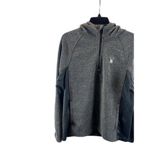 Spyder Mens Hooded Half-Zip Sweater XL Fleece-Lined Gray Black Outdoor Streetwea